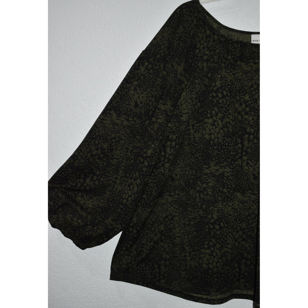 Ava & Viv Top 3X Green Floral Stretch Long Sleeve Lightweight‎ Flowey Pullover - Picture 11 of 16